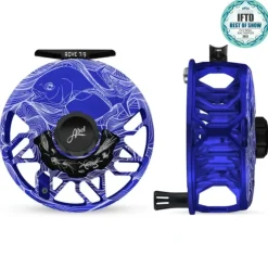 Abel ROVE Reel 7/9 Blue III, Gloss Black Drag Knob, Larko Permit Engraving, Saltwater Flies Engraving with Black Handle - Your Premium Fishing Gear Store Rods Lines Baits Accessories^ New