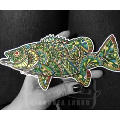 Andrea Larko Smallmouth Bass Zentangle Sticker - Your Premium Fishing Gear Store Rods Lines Baits Accessories^ Fashion