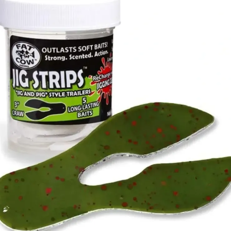 Fat Cow Jig Strips "Jig and Pig" Style Trailers 3" Craw, 5pk, Watermelon Red - Your Premium Fishing Gear Store Rods Lines Baits Accessories^ Store