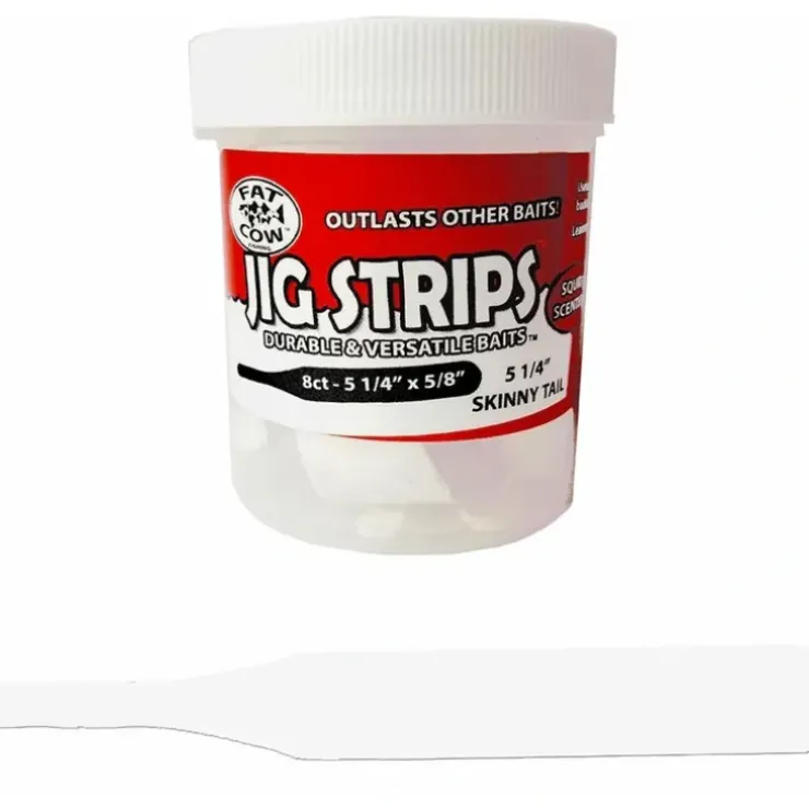 Fat Cow Jig Strips Skinny Tail 5 1/4" X 5/8" Scented 8ct Ghost White - Your Premium Fishing Gear Store Rods Lines Baits Accessories^ Discount