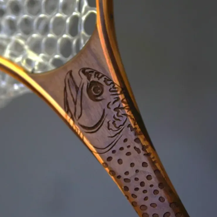 Fat Jake 16"x12" - Brook Trout Engraved - Natural Fly Fishing Traditional Landing Net - Your Premium Fishing Gear Store Rods Lines Baits Accessories^ Sale