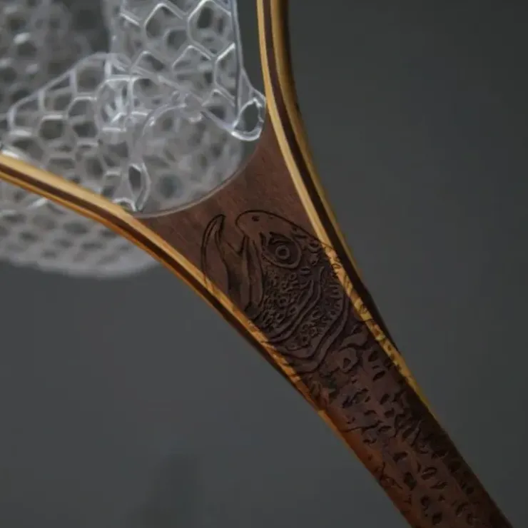 Fat Jake 16"x12" - Brown Trout Engraved - Natural Fly Fishing Traditional Landing Net - Your Premium Fishing Gear Store Rods Lines Baits Accessories^ Best Sale