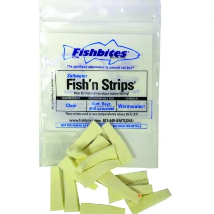 Fishbites Fish'N Strips Clam Long Lasting Bait, 1-1/2", 15pk, Flesh - Your Premium Fishing Gear Store Rods Lines Baits Accessories^ Cheap