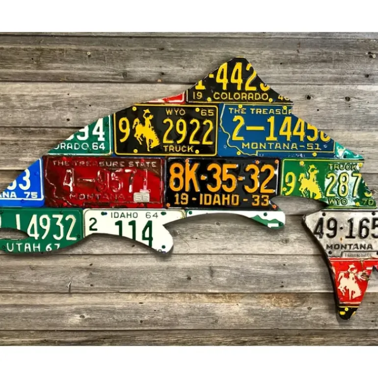 Large Antique 4-Foot Mixed Western Trout License Plate Art - Your Premium Fishing Gear Store Rods Lines Baits Accessories* Fly Fishing