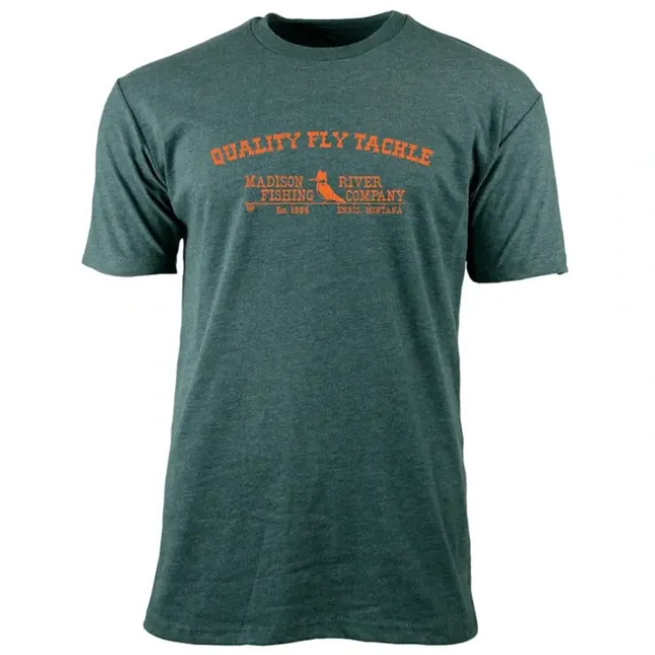 Logo Quality Fly Tackle Sueded S/S T-Shirt Heather Forest w/Orange Logo - Your Premium Fishing Gear Store Rods Lines Baits Accessories^ New