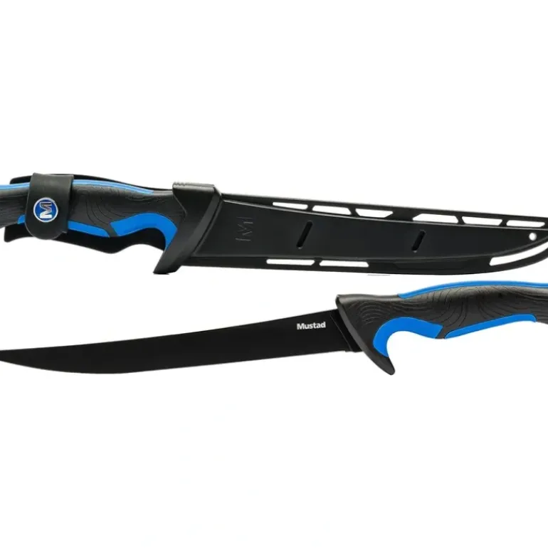 Mustad Fillet Knife, Ergonomic Handle, Teflon 420 SS Blade, w/Sheath 9", Blue - Your Premium Fishing Gear Store Rods Lines Baits Accessories* Shop All