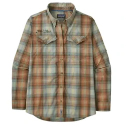Patagonia Logo L/S Sun Stretch Shirt San Miguel: Oak White - Your Premium Fishing Gear Store Rods Lines Baits Accessories* Shop All