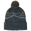 Patagonia Powder Town Beanie Fitz Roy Stripe Knit: Smolder Blue - Your Premium Fishing Gear Store Rods Lines Baits Accessories* Shop All