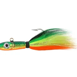 Sea Striker Bucktail Big Game Jig with Rattle/Grub Keeper, 6oz, 9/0, Firetiger - Your Premium Fishing Gear Store Rods Lines Baits Accessories* Shop All