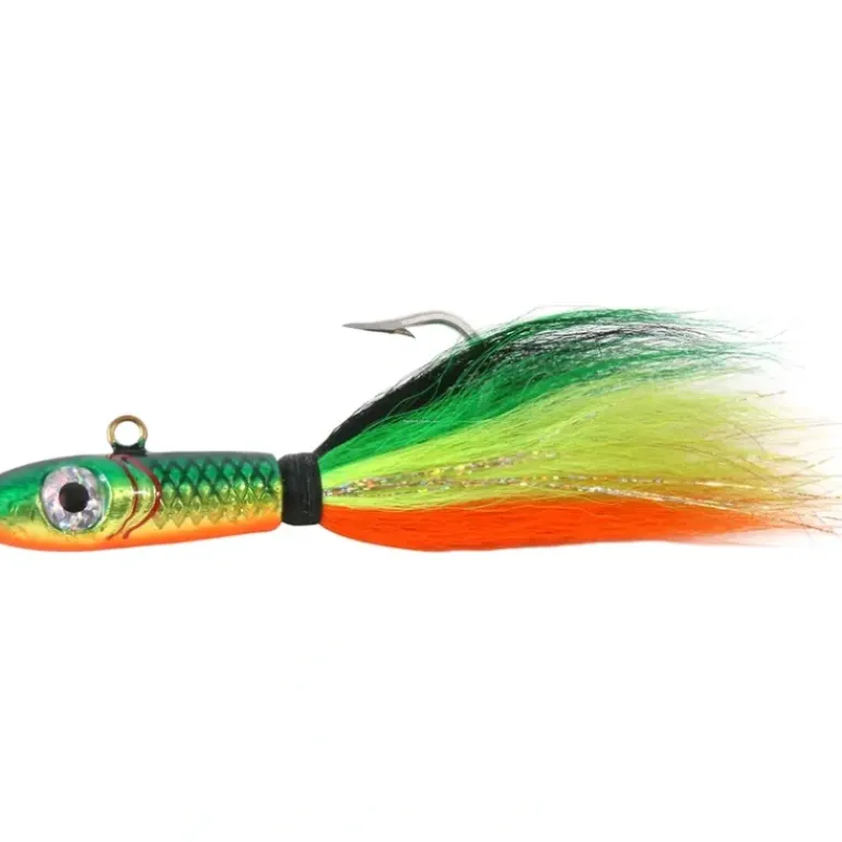 Sea Striker Bucktail Big Game Jig with Rattle/Grub Keeper, 6oz, 9/0, Firetiger - Your Premium Fishing Gear Store Rods Lines Baits Accessories* Shop All