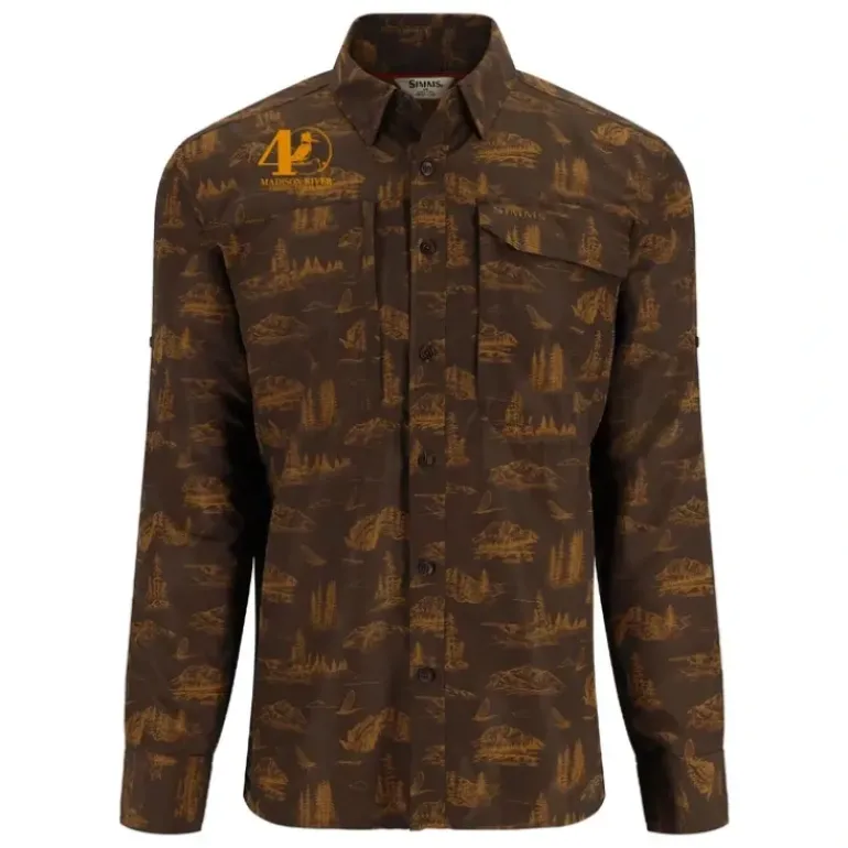 Simms 40th Logo Guide Shirt Hickory Mayfly Print - Your Premium Fishing Gear Store Rods Lines Baits Accessories* Fishing Line