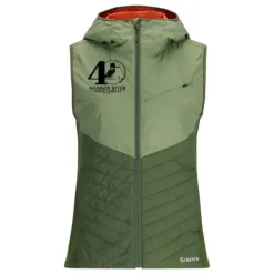 Simms 40th Logo Womens Fall Run Hybrid Hooded Vest Dark Clover/Riffle Green - Your Premium Fishing Gear Store Rods Lines Baits Accessories* Shop All