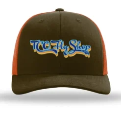 TCO Fly Shop Hat Low Pro Trucker - Retro Logo Mushroom/Burnt Orange - Your Premium Fishing Gear Store Rods Lines Baits Accessories^ Online