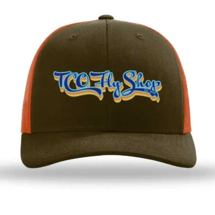 TCO Fly Shop Hat Low Pro Trucker - Retro Logo Mushroom/Burnt Orange - Your Premium Fishing Gear Store Rods Lines Baits Accessories^ Online