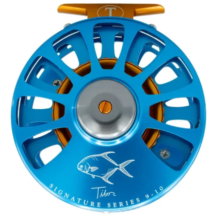 Tibor Signature Seris Reel 9-10 Custom Aqua Frame, Orange Hub, Graphite Drag Knob, Orange Reel Foot and Stop Nut, Permit Engraving - Your Premium Fishing Gear Store Rods Lines Baits Accessories^ Fashion